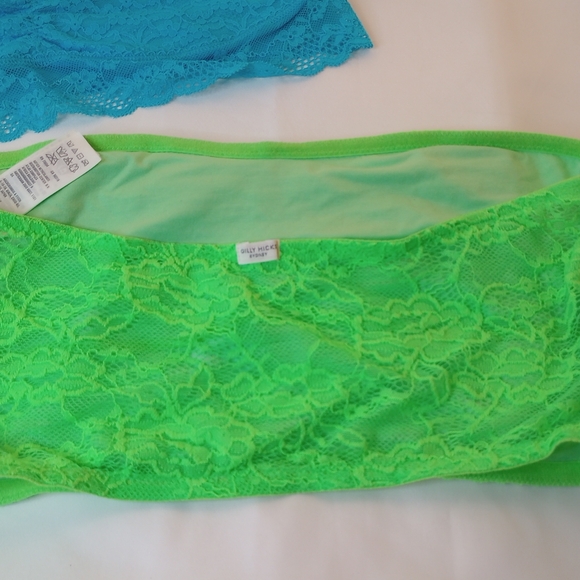 GILLY HICKS AERIE 3 Unlined Lace Bandeaus Strapless Bralettes Blue Lime Green L - Picture 5 of 10
